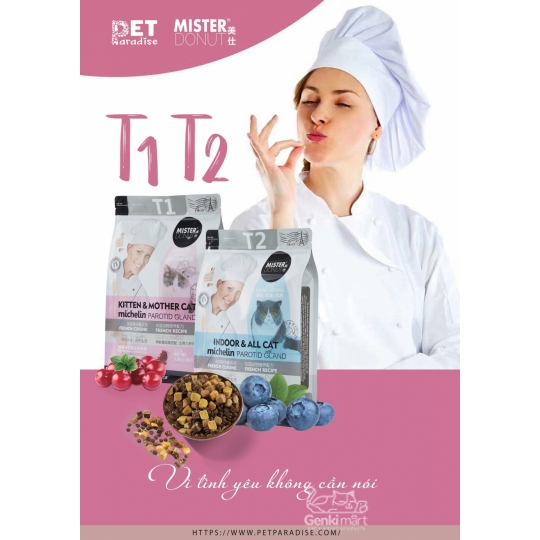 Mister Donut T1  bịch 9kg Topping 9 loại thịt - dành cho mèo mẹ và mèo con
